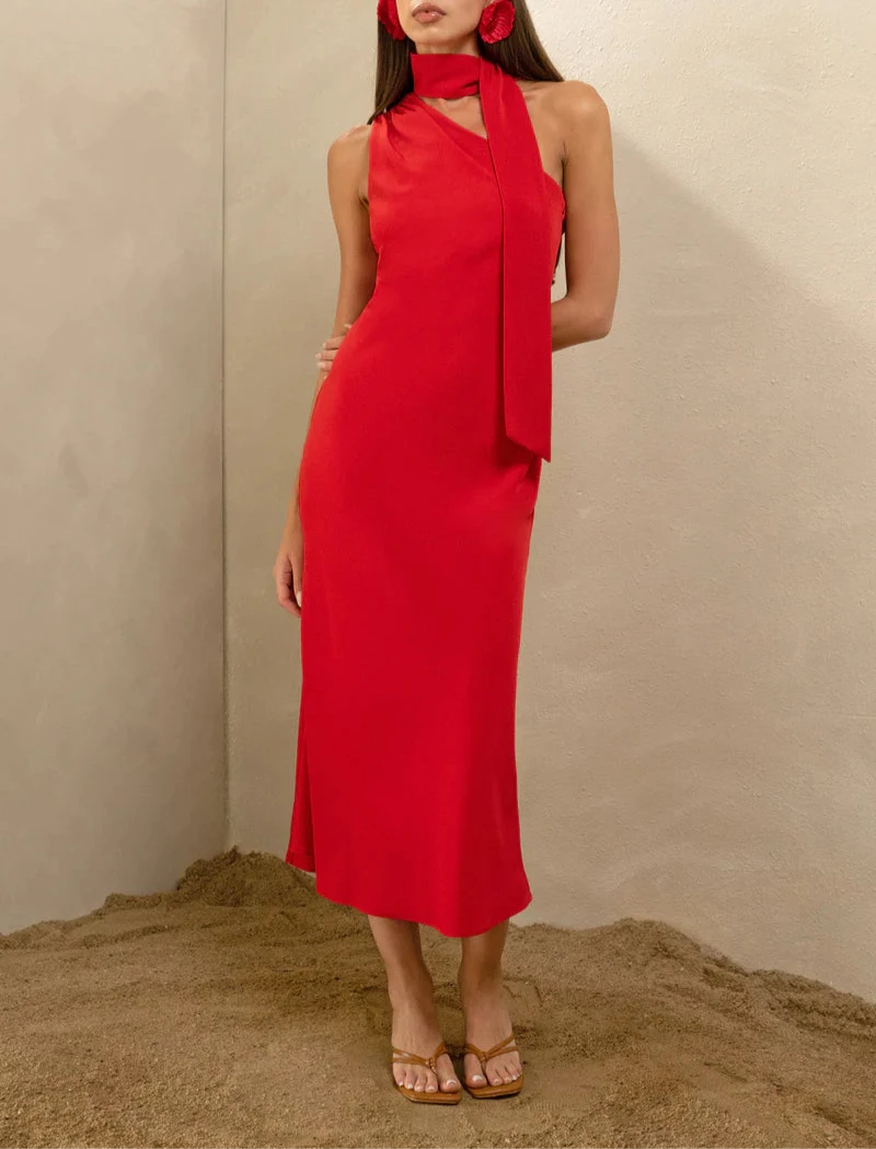 Saffron Halter Midi Dress - BTK COLLECTIONS