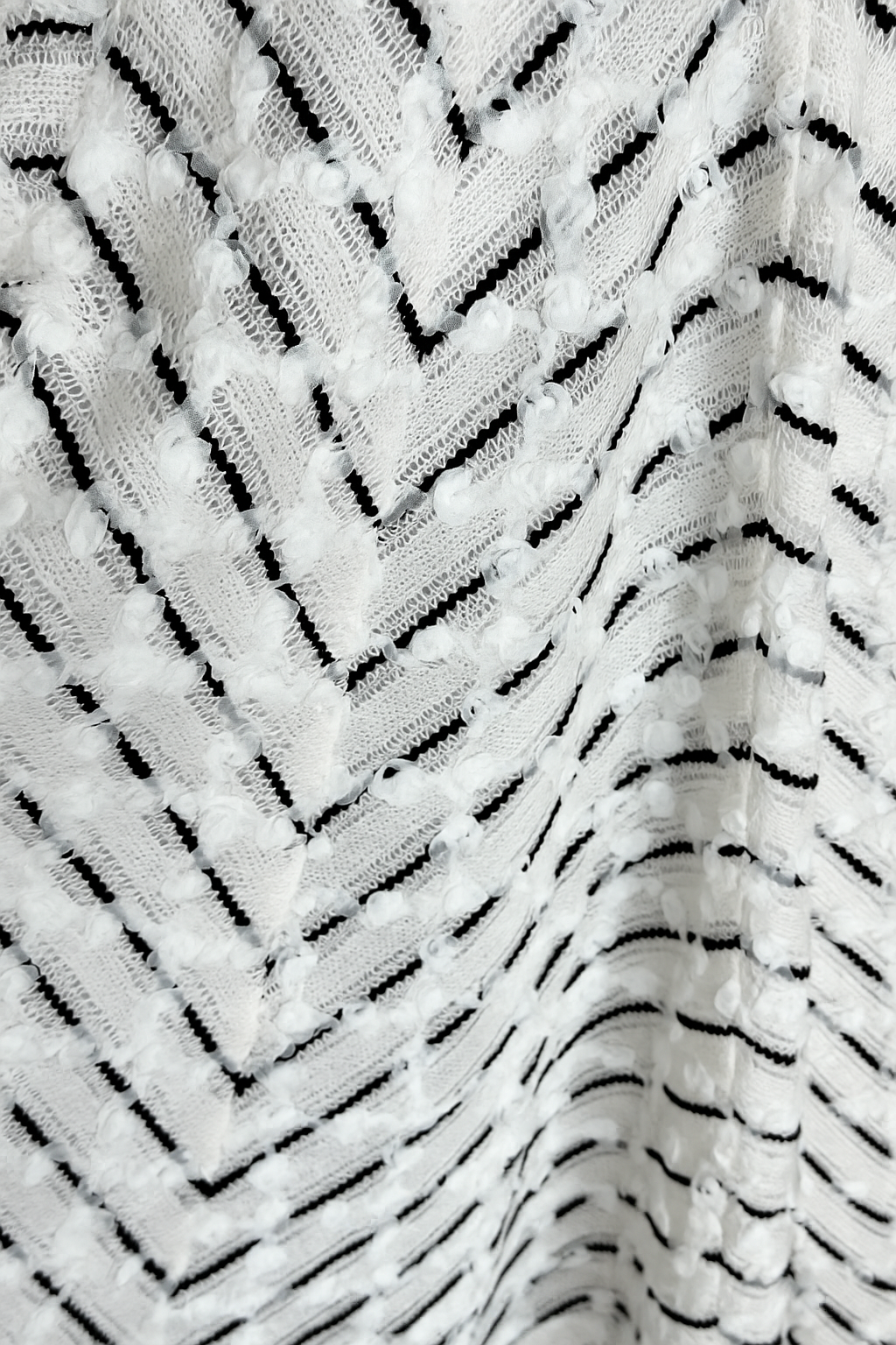 Close-up of chevron striped black and white lace texture on Nora Noh dress