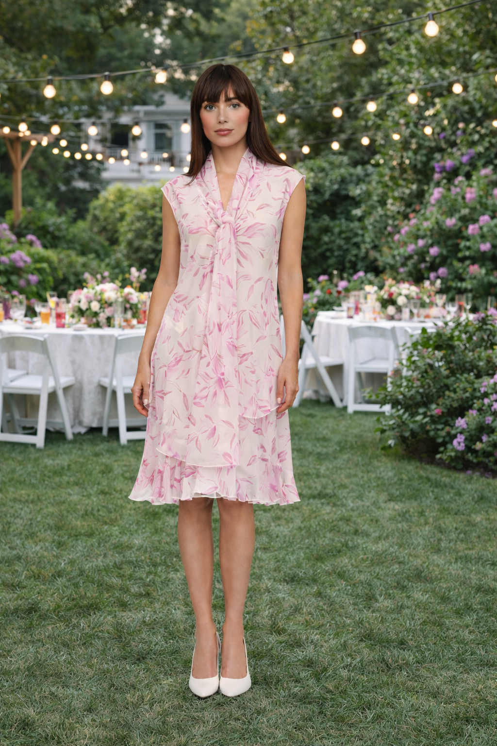 Pink Floral Cocktail Dress with Gold Button Details