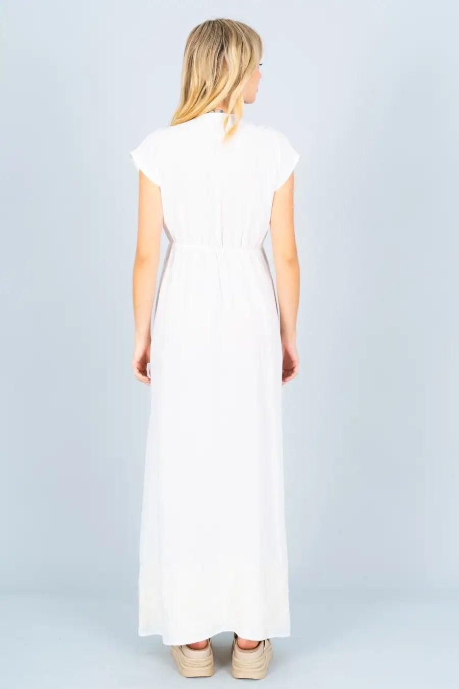 White short sleeve embroidered maxi dress by Renee C for spring and summer