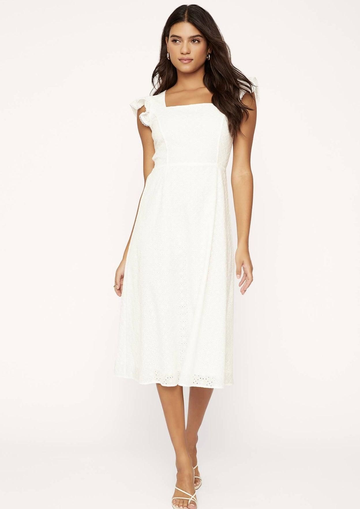 Lost + Wander Hoku Hawaii white midi dress with square neckline and sleeveless silhouette