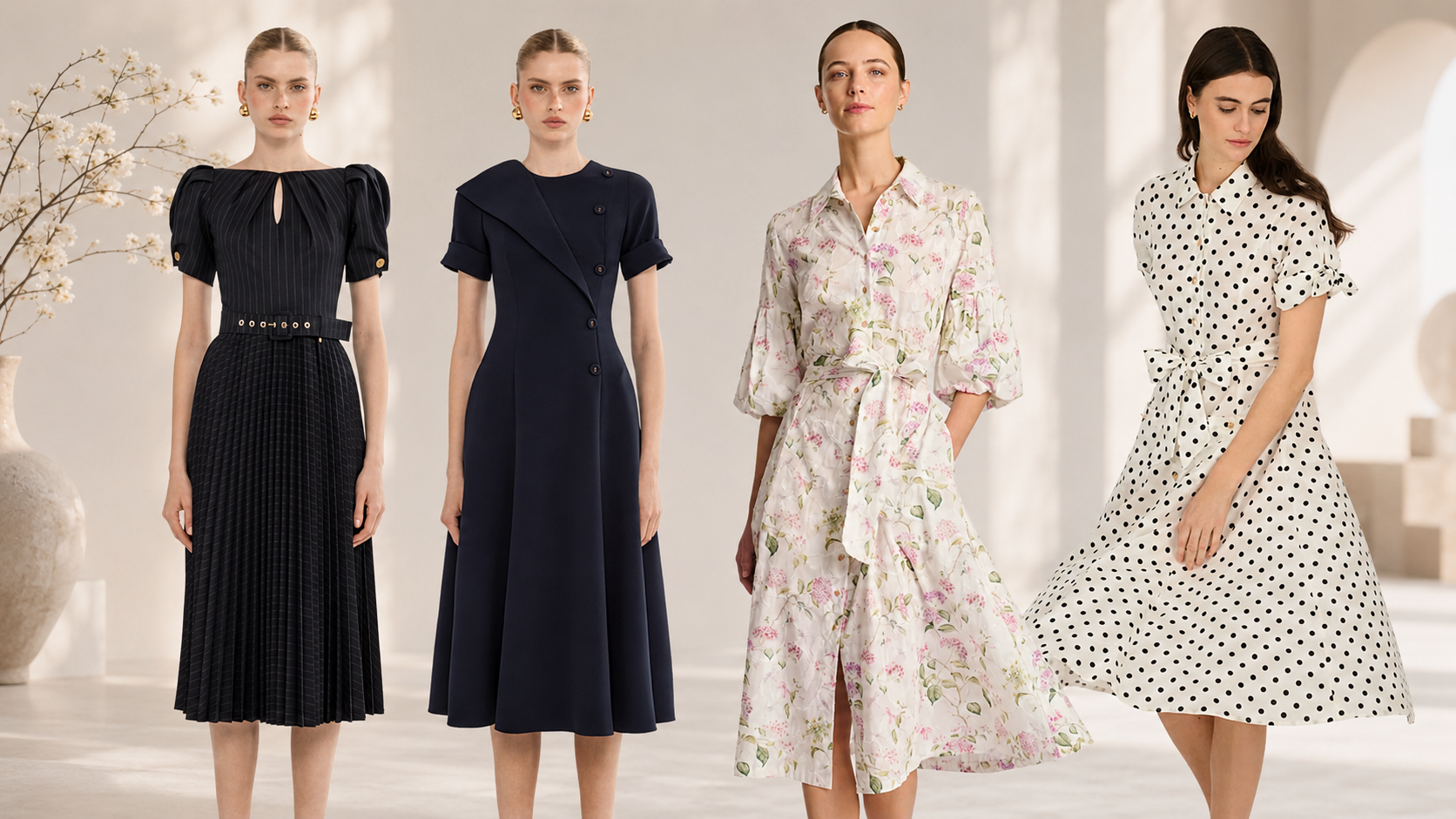Structured midi work dress for women styled for office and dinner