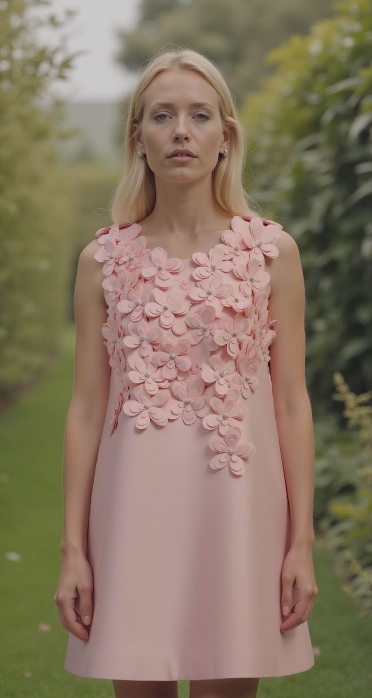 Edward Achour Paris sleeveless A-line cocktail dress with 3D floral appliqué detail