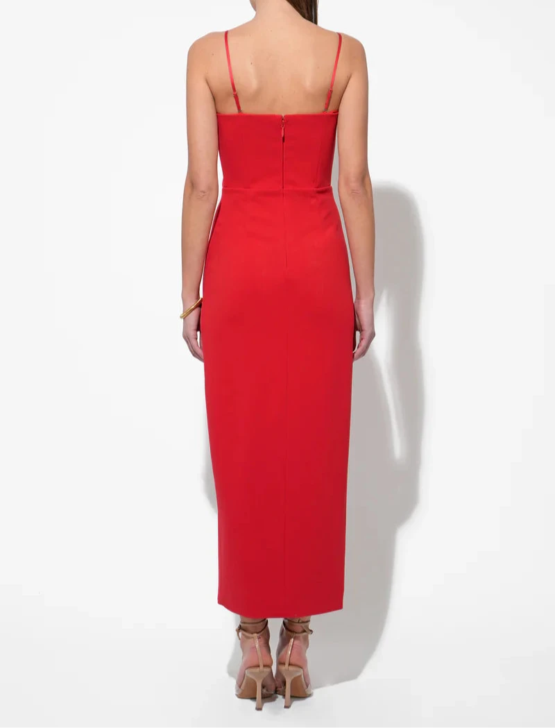 Back view of Adelyn Rae red removable strap midi dress