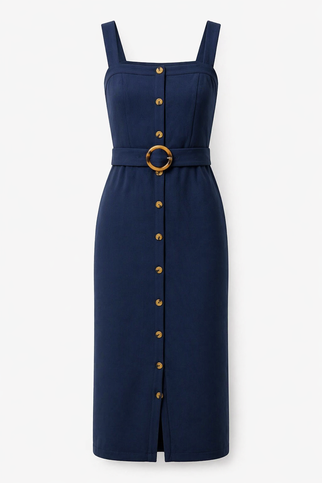 Camady Sleeveless Button Front Midi Dress in Dark Navy