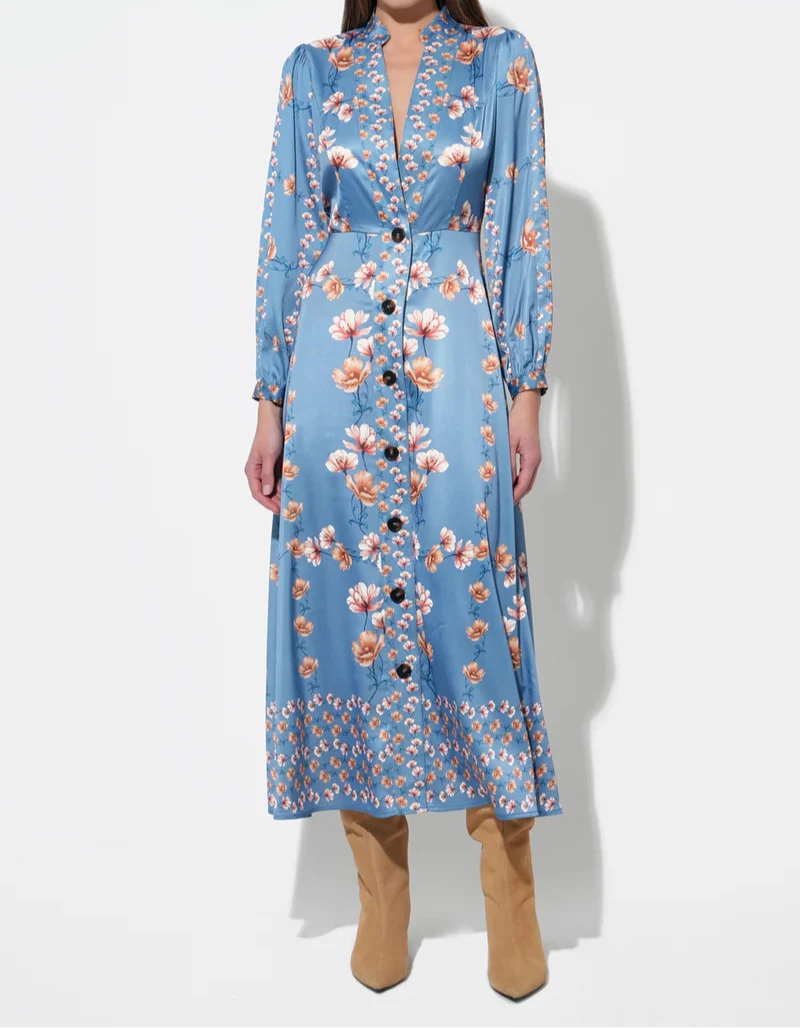 Front view of Adelyn Rae Jailyn blue floral midi dress
