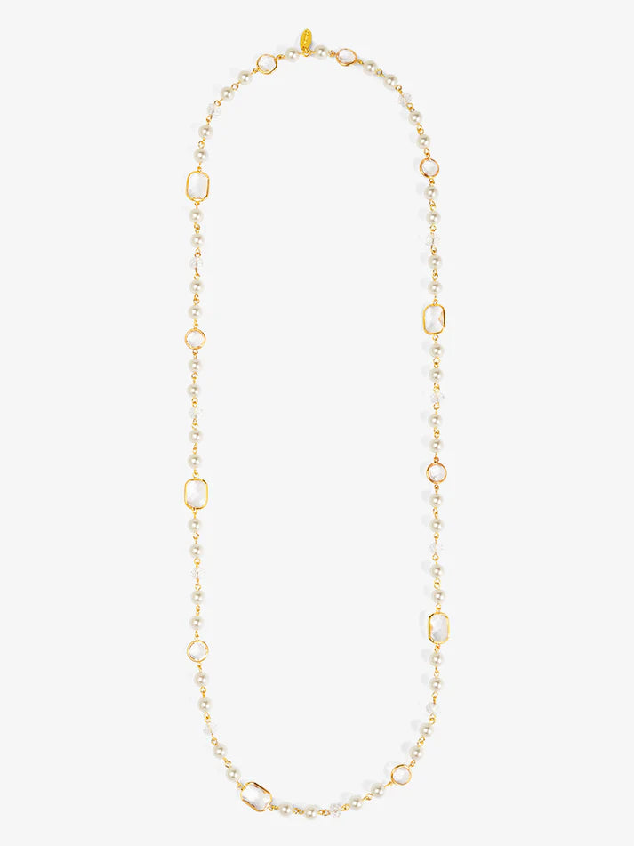 prism pearl long necklace gold chain faux pearls crystal accents elegant pearl jewelry