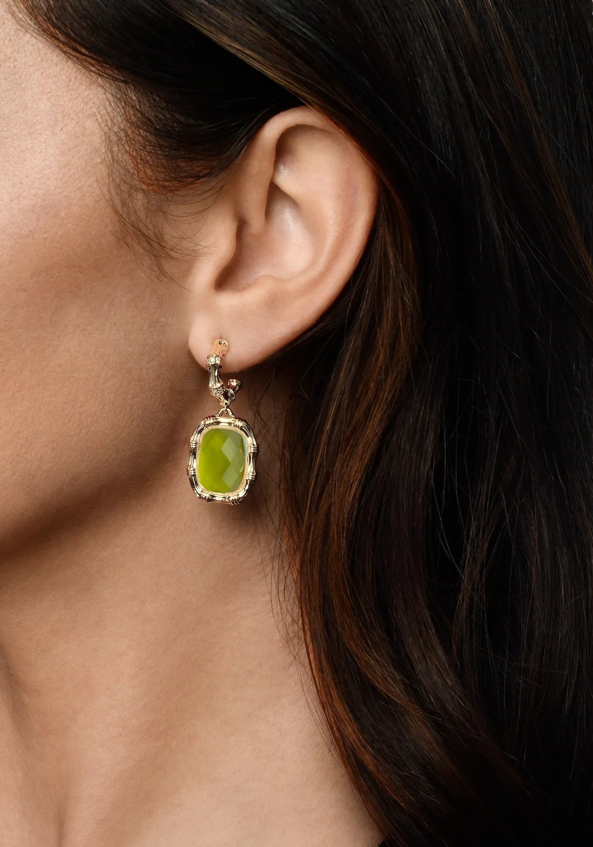 Bamboo With Stone Drop Earrings - BTK COLLECTIONS