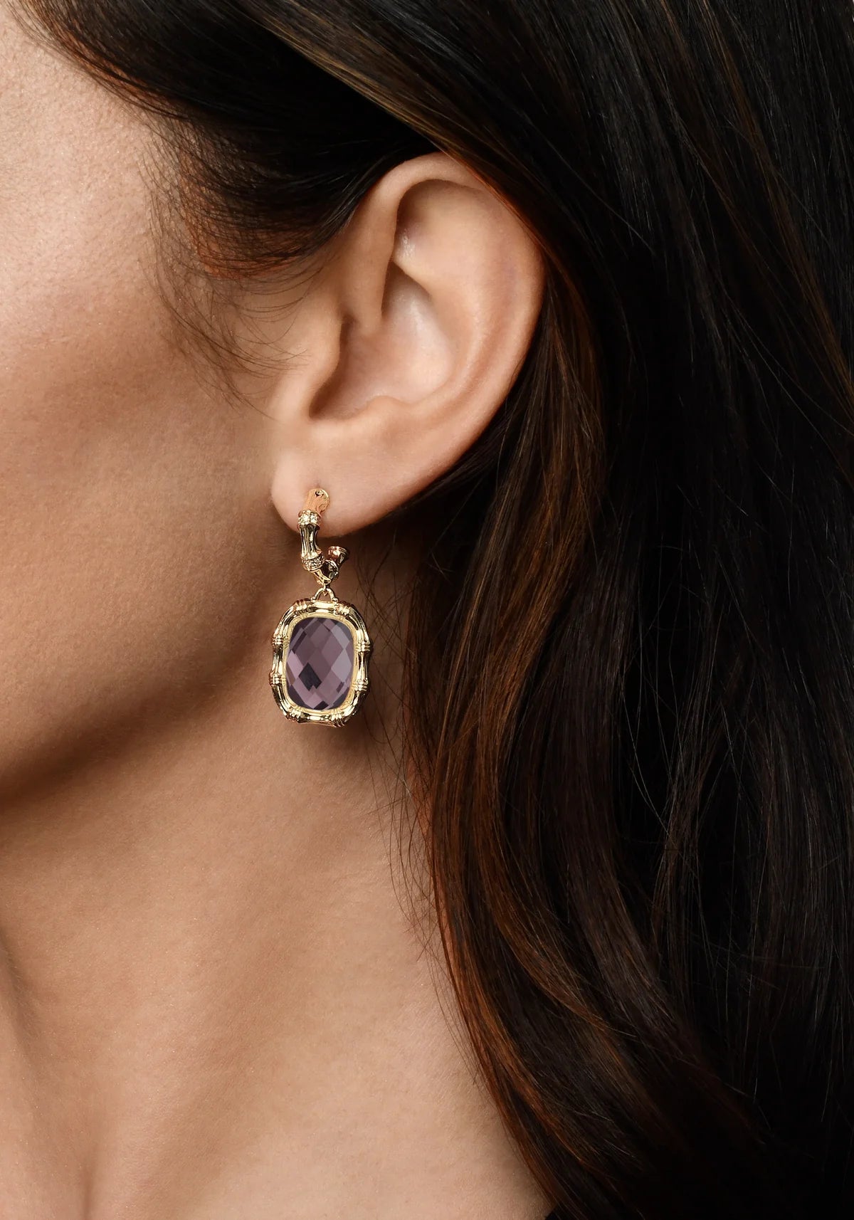 Bamboo With Stone Drop Earrings - BTK COLLECTIONS