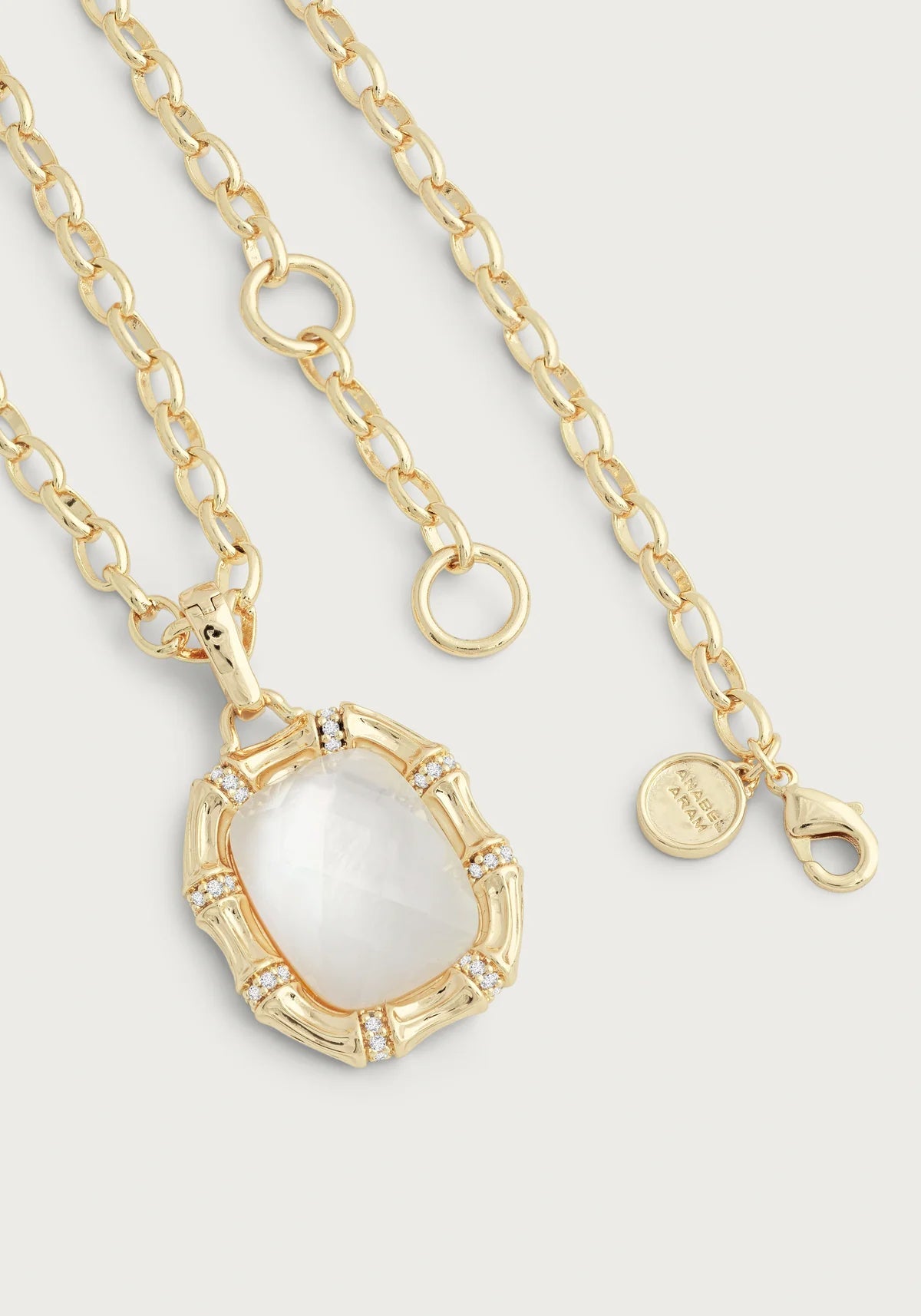 Bamboo With Stone Pendant Necklace-Mother Of Pearl - Mother Of Pearl - BTK COLLECTIONS