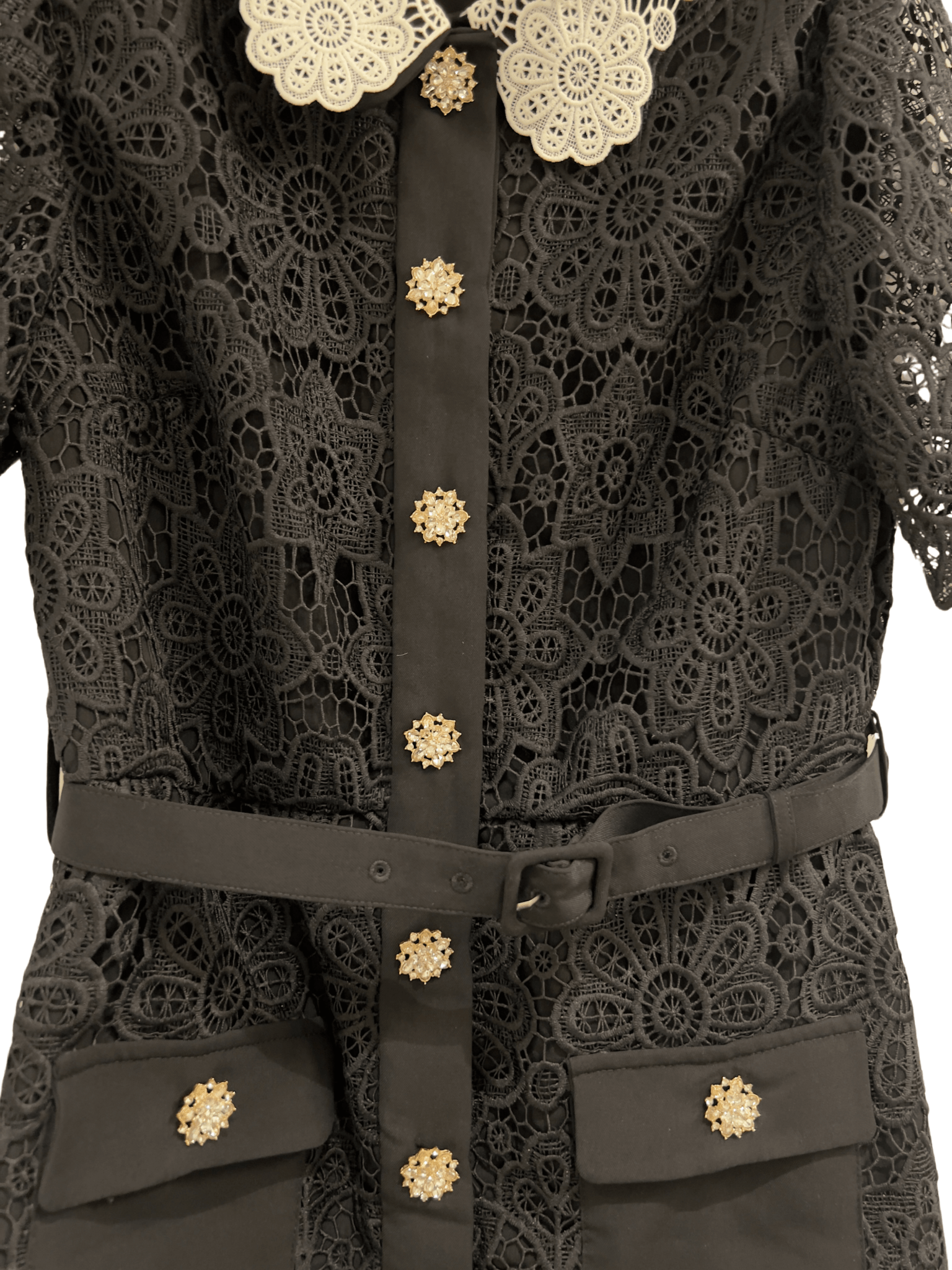 Black Lace Dress With White Lace Collar - BTK COLLECTIONS