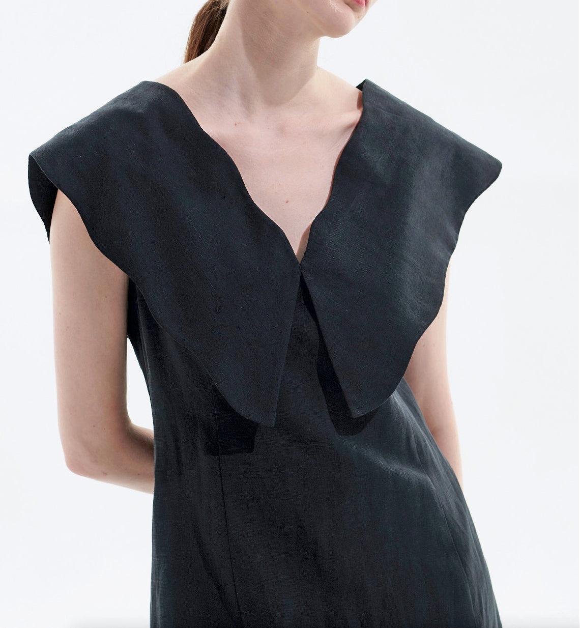 Close-up of breathable Tencel linen blend fabric in black