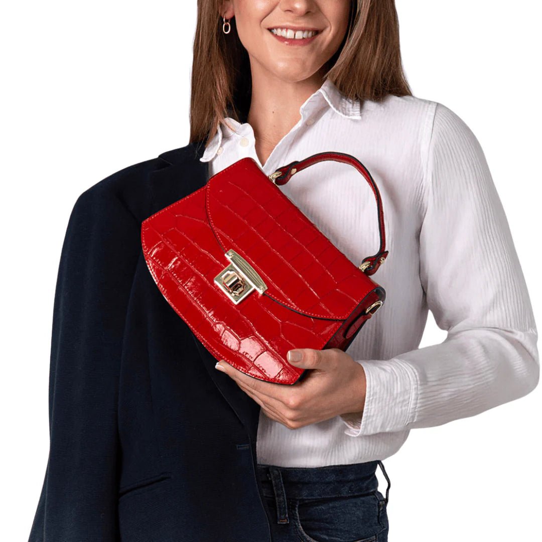 Croc-Embossed Leather Handbag - BTK COLLECTIONS