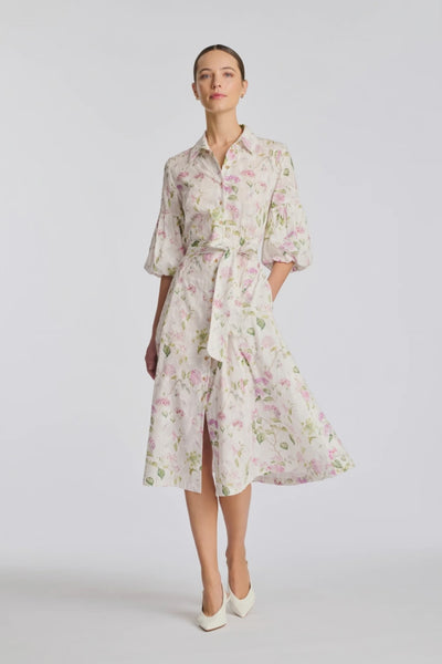Floral Cotton Midi Shirt Dress with Puff Sleeves| BTK COLLECTIONS