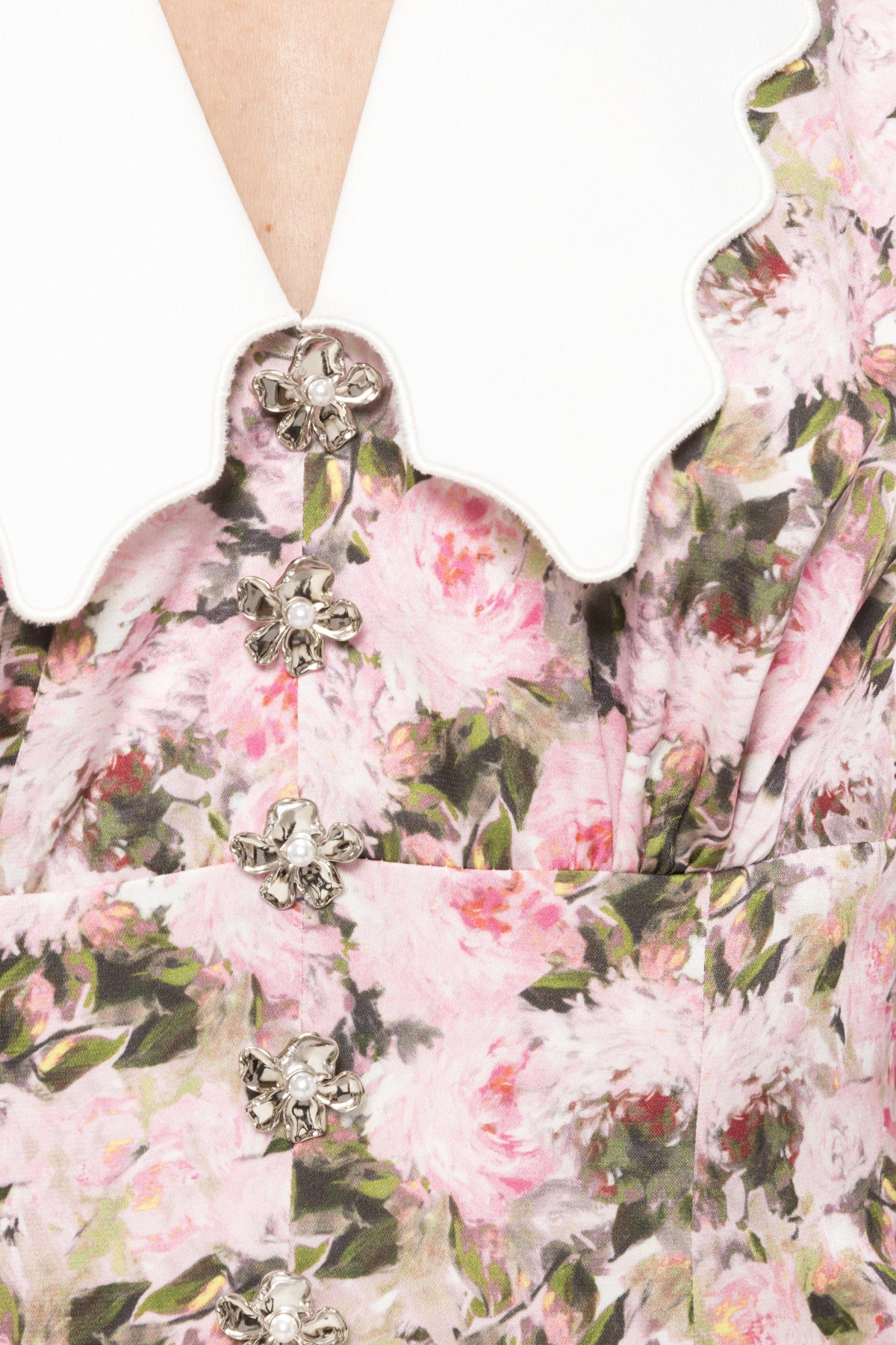 Soft floral print fabric of elegant spring midi dress suitable for Easter and daytime celebrations - BTK COLLECTIONS