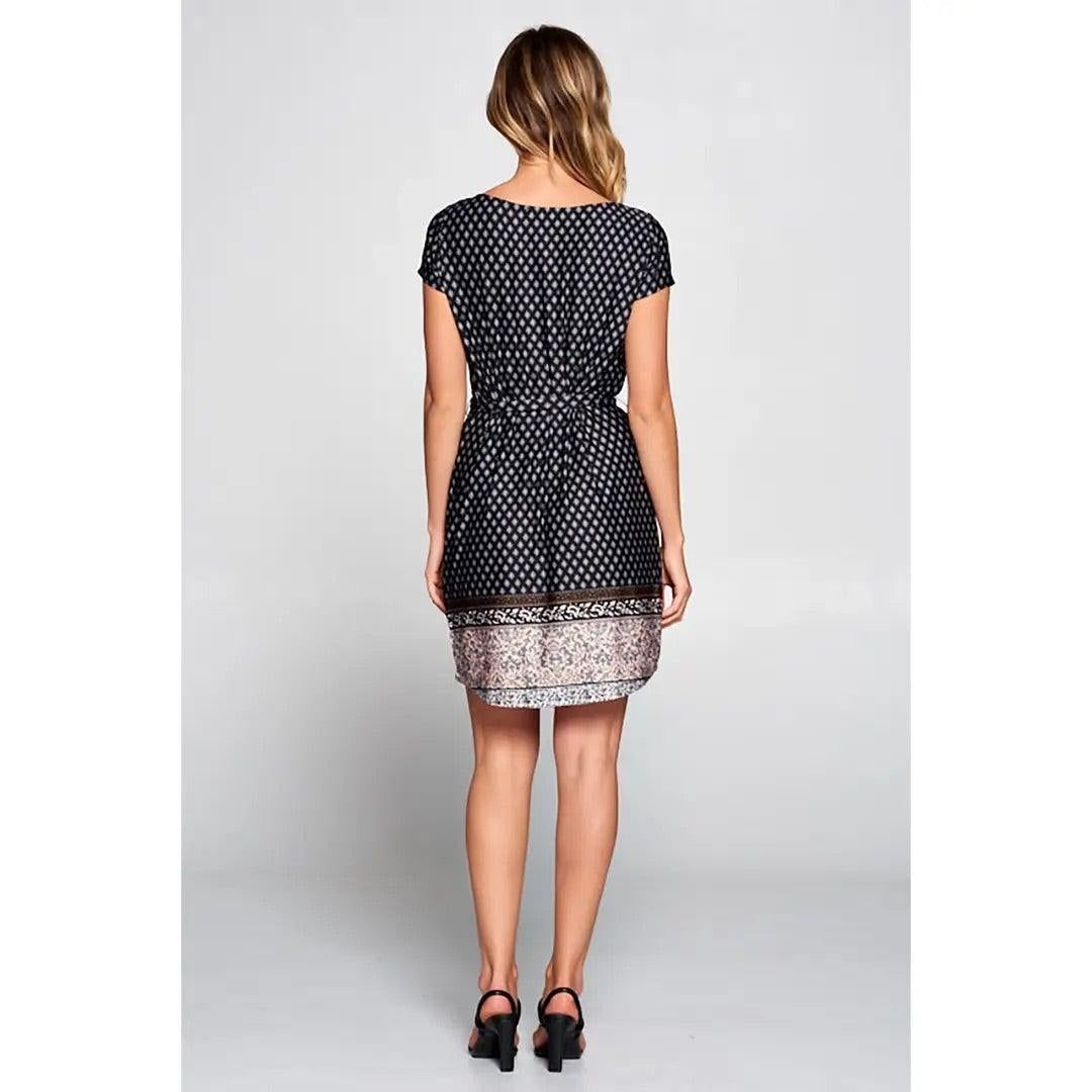 Boho border print knit work dress by Renee C for casual office styling